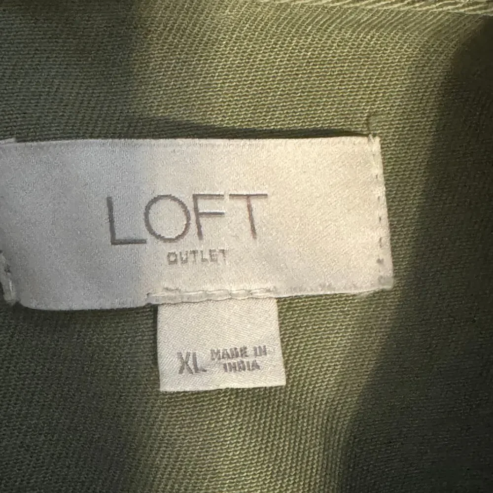 LOFT Utility Field Jacket Drawstring Waist Pockets Olive Green Cotton XL